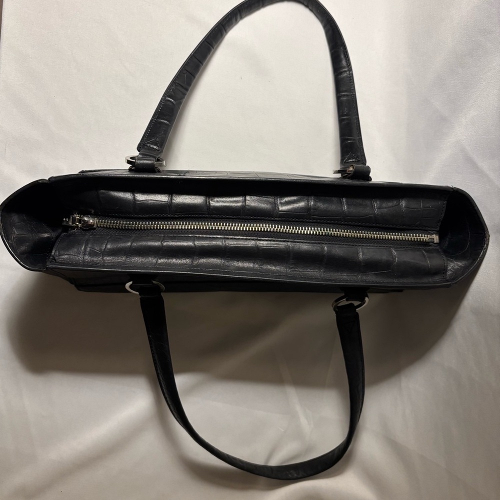 Monsac Leather Black Crocodile-Embossed Women's Tote - Picture 11 of 16